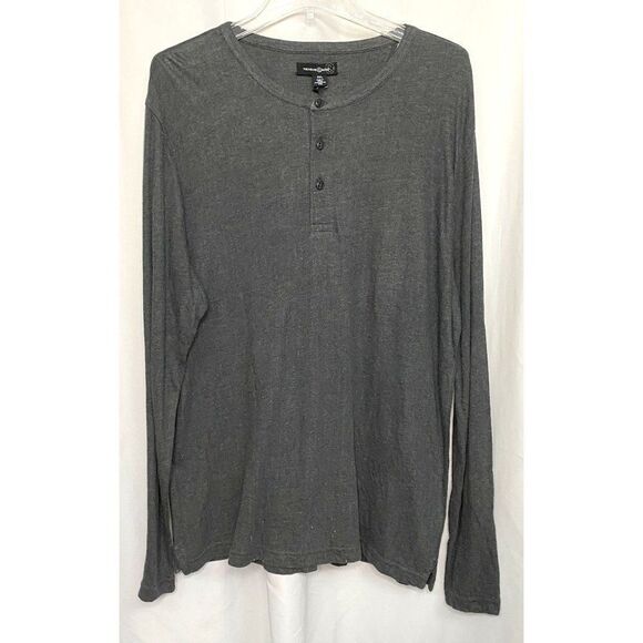 Treasure Bond Mens 2XL 3 Button Long Sleeve Henley Dark Charcoal Heather Tee NEW - Picture 2 of 5